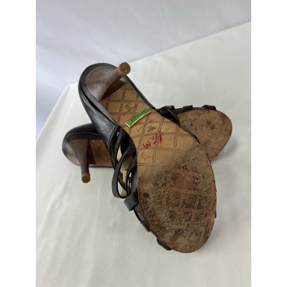 LAMB L.A.M.B Platform Heels Brown Leather 8.5 M Strappy Open Toe Zip - Picture 6 of 10